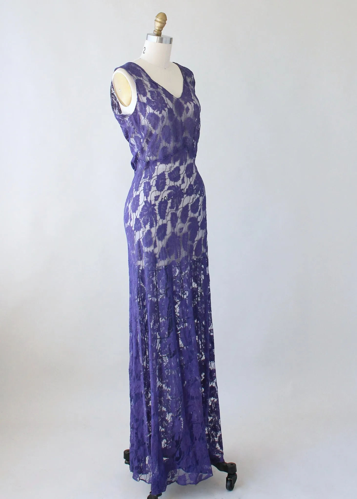 Vintage 1930s Purple Lace Evening Dress