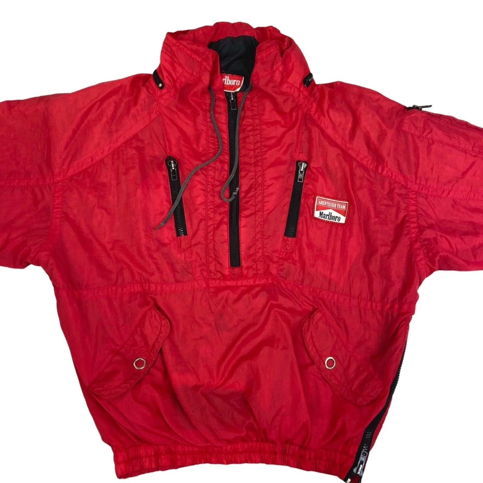 Vintage 80s 90s Red Marlboro Adventure Team Windbreaker Jacket Coat L