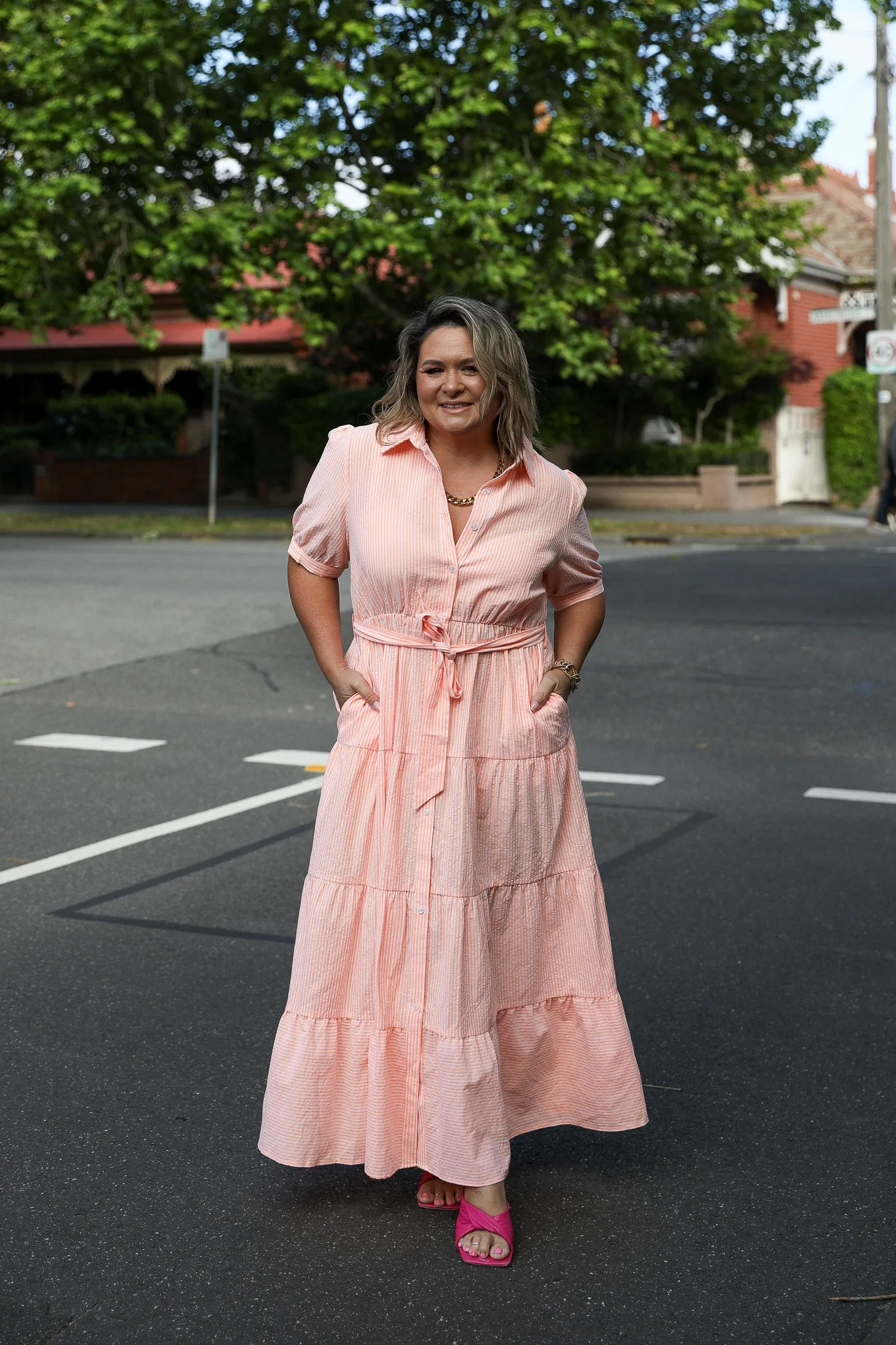 Vista  Dress - Orange Stripe