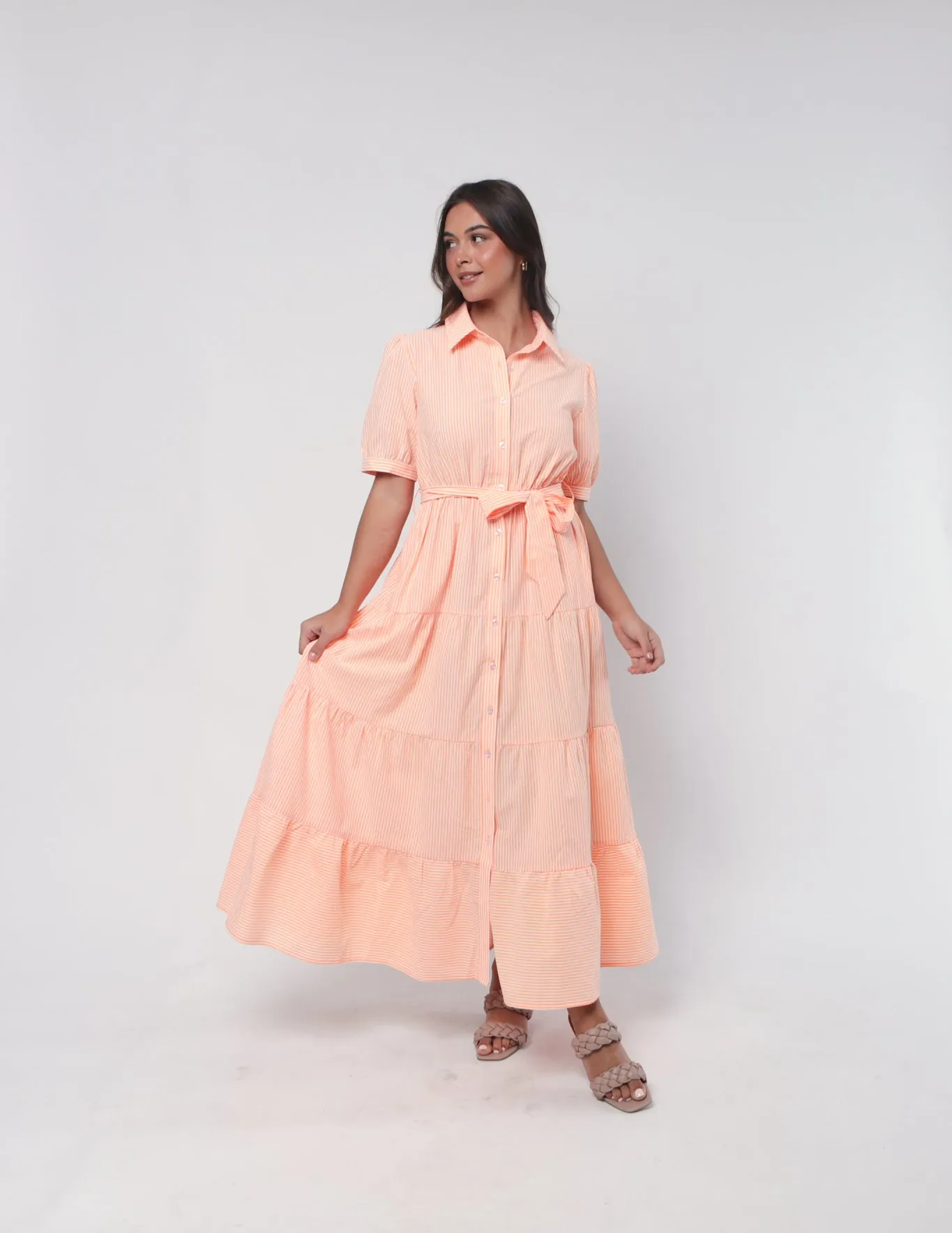 Vista  Dress - Orange Stripe