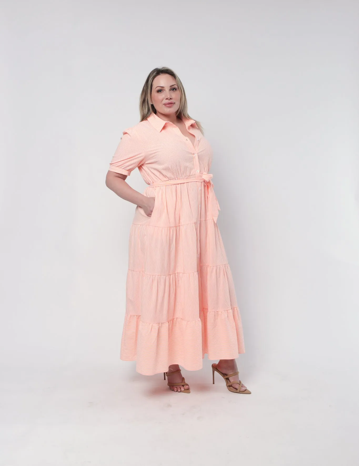 Vista  Dress - Orange Stripe