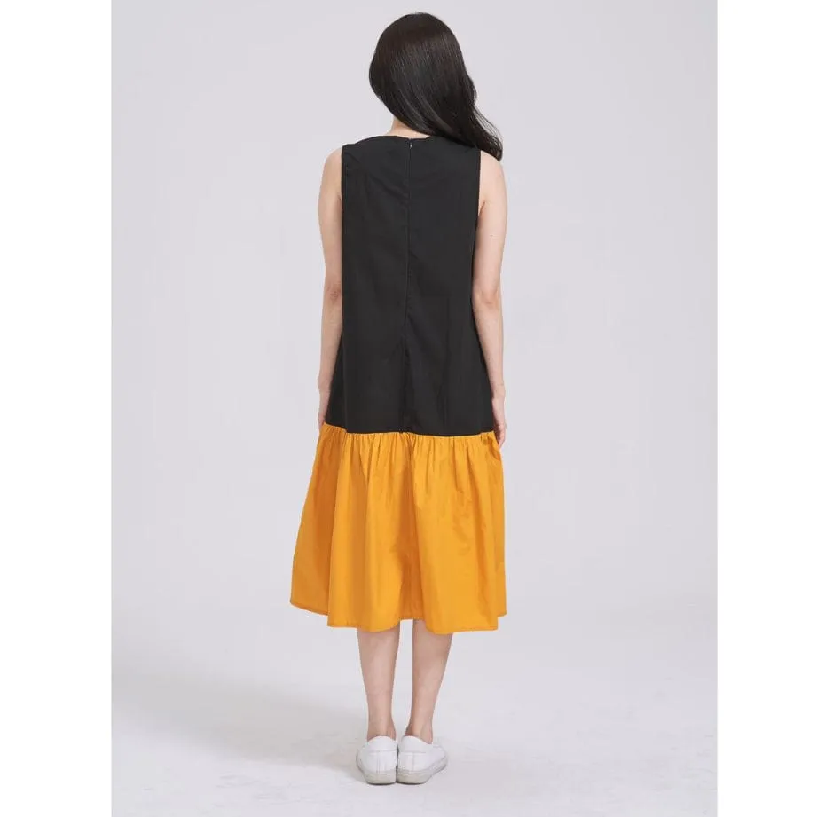 WEEKEND X OB DESIGN SHORT SLEEVE A-LINE COLOR BLOCK LONG MAXI MIDI DRESS