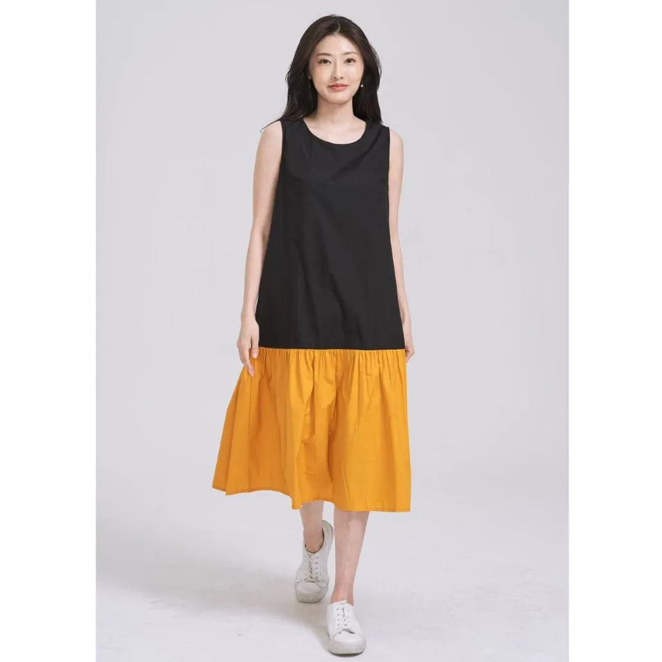 WEEKEND X OB DESIGN SHORT SLEEVE A-LINE COLOR BLOCK LONG MAXI MIDI DRESS