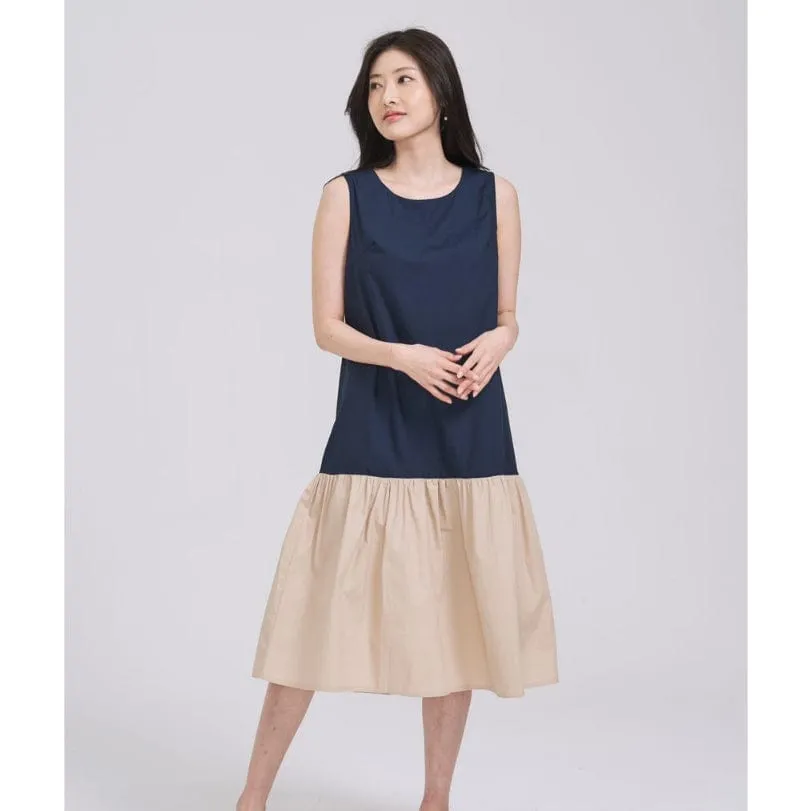 WEEKEND X OB DESIGN SHORT SLEEVE A-LINE COLOR BLOCK LONG MAXI MIDI DRESS