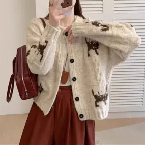 Wenkouban Winter Street Style Outfits Christmas Thanksgiving outfits Korean Style Sweater Coat Women's Autumn and Winter Cardigan Women's