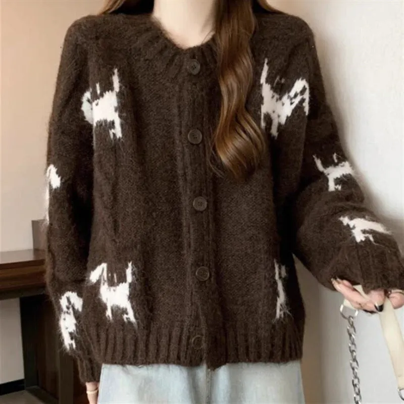 Wenkouban Winter Street Style Outfits Christmas Thanksgiving outfits Korean Style Sweater Coat Women's Autumn and Winter Cardigan Women's