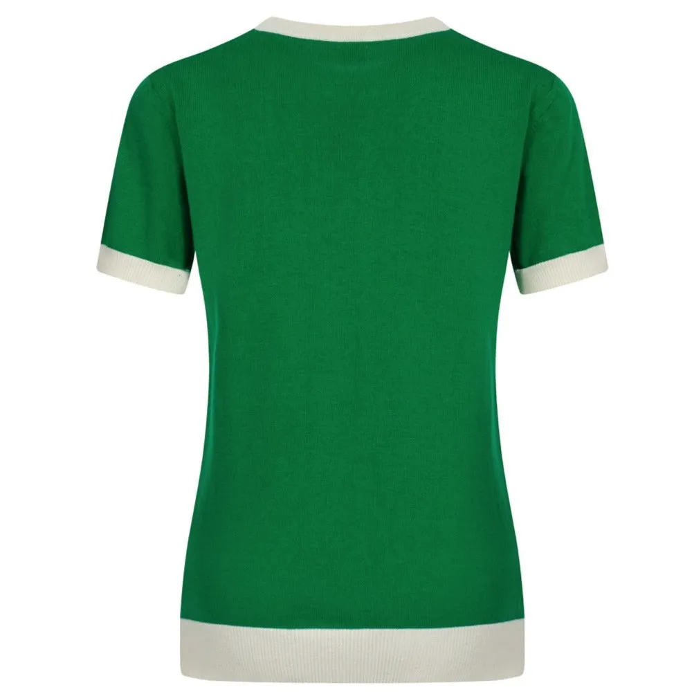 Women Knitted Good Times Short Sleeves Green Knitwear