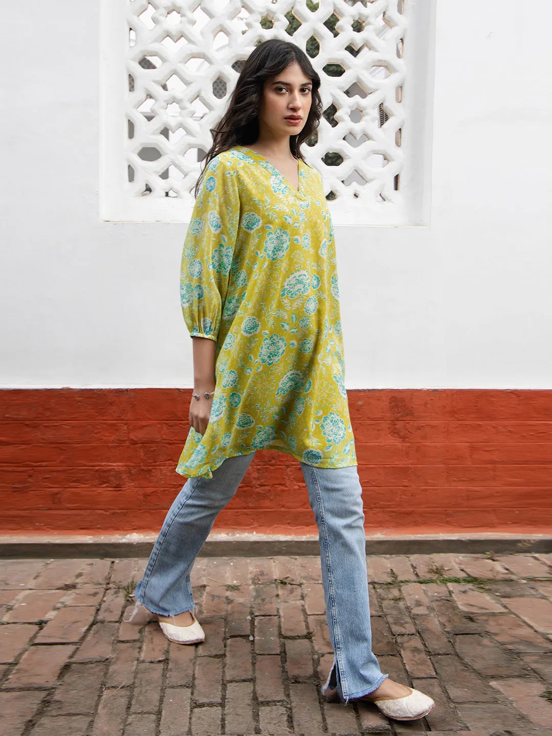 Women Lime Yellow Georgette Tunic