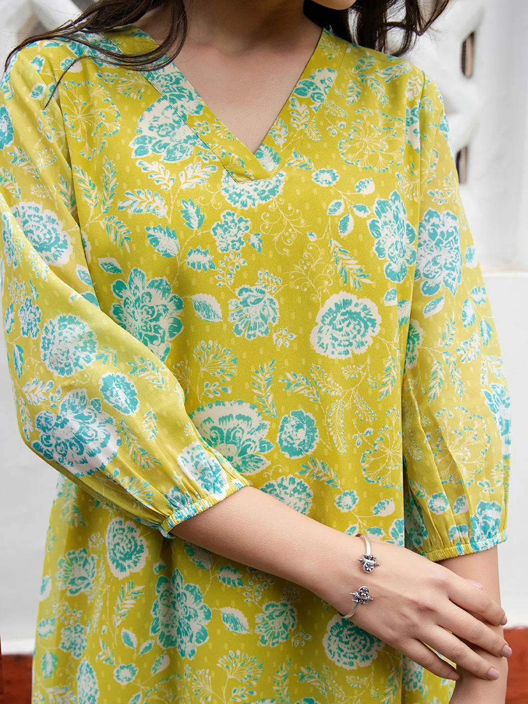 Women Lime Yellow Georgette Tunic