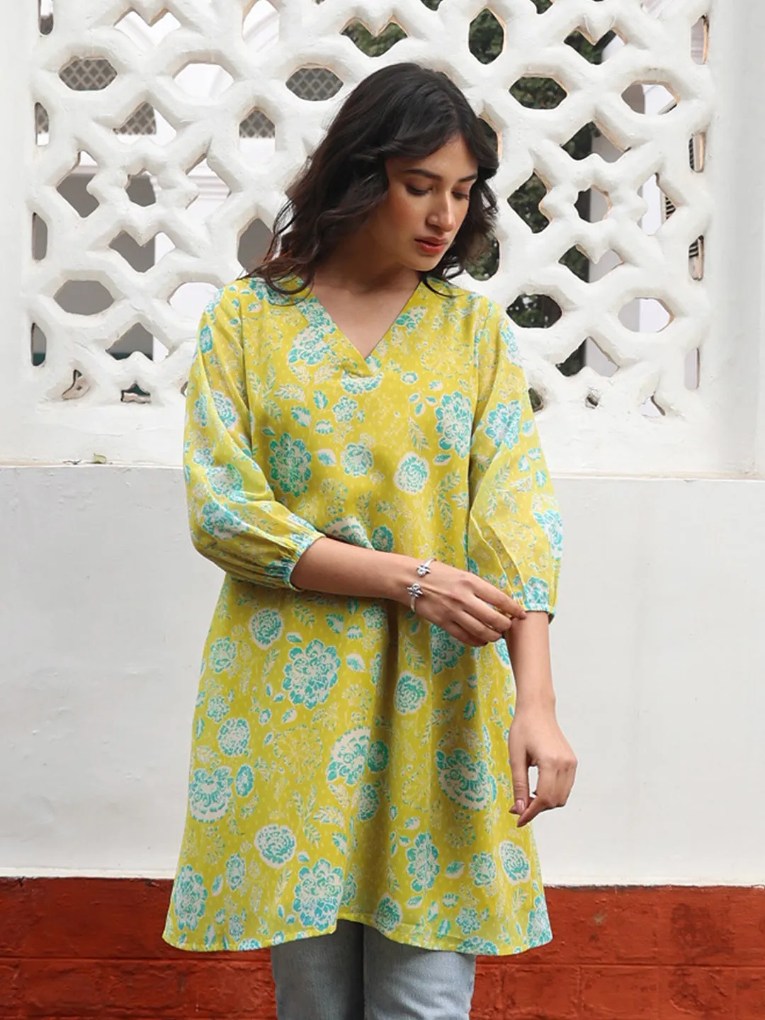 Women Lime Yellow Georgette Tunic