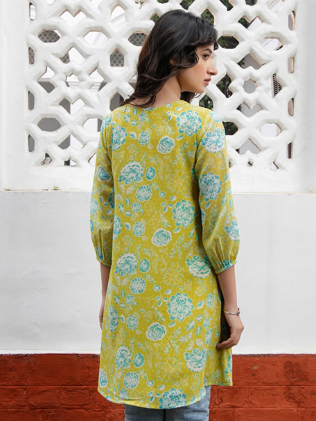 Women Lime Yellow Georgette Tunic