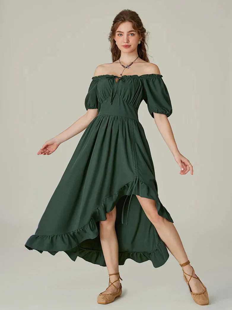 Women Victorian Square Neck Drawstring Lace Maxi Dress