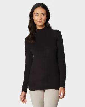 Women's Heavyweight Fleece Baselayer Mock Top - Black