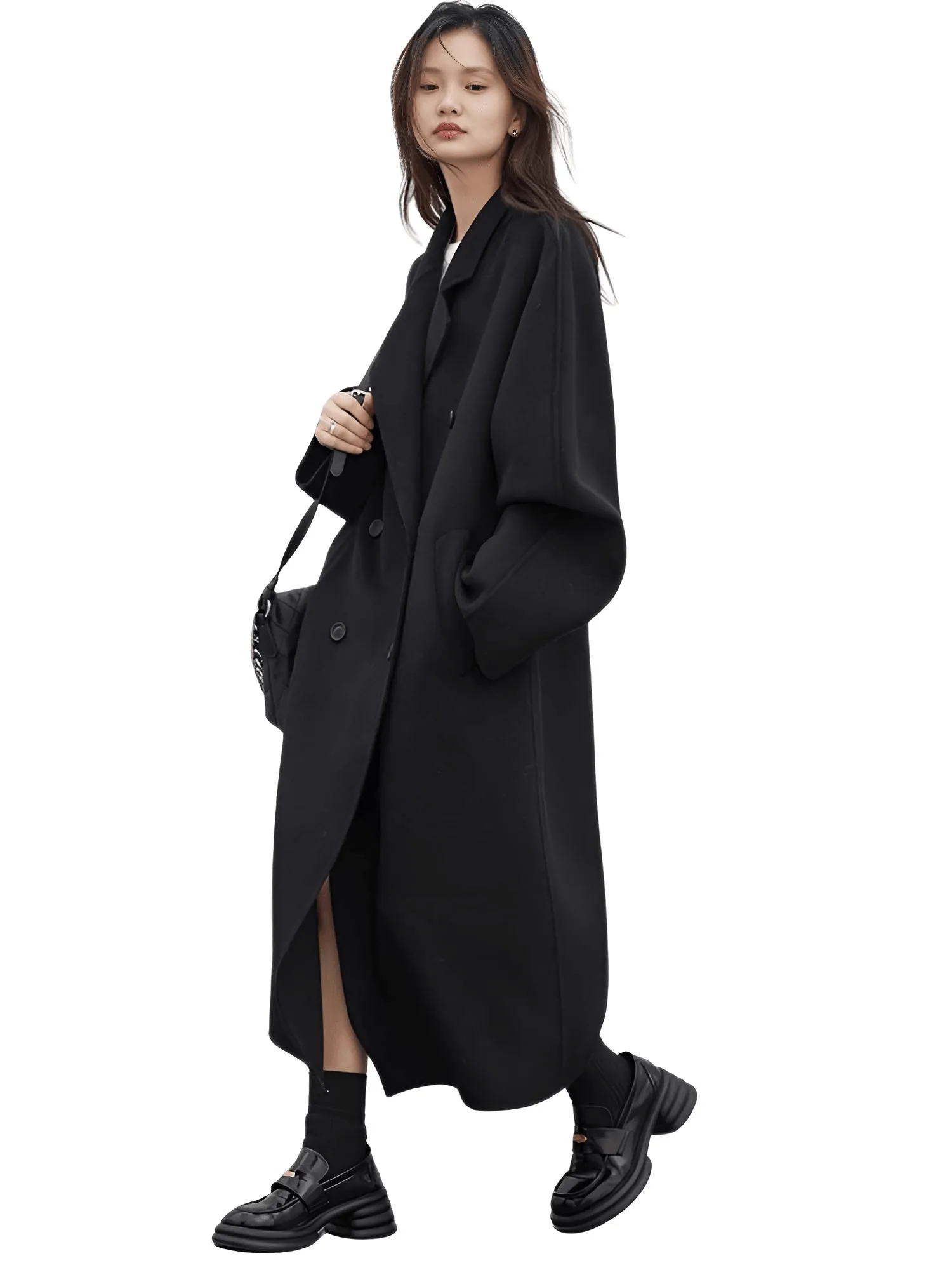 Women's Long Wool Coats Retro Loose Double Breasted Overcoats