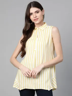 Women'S Yellow & Off-White Striped Shirt Tunic