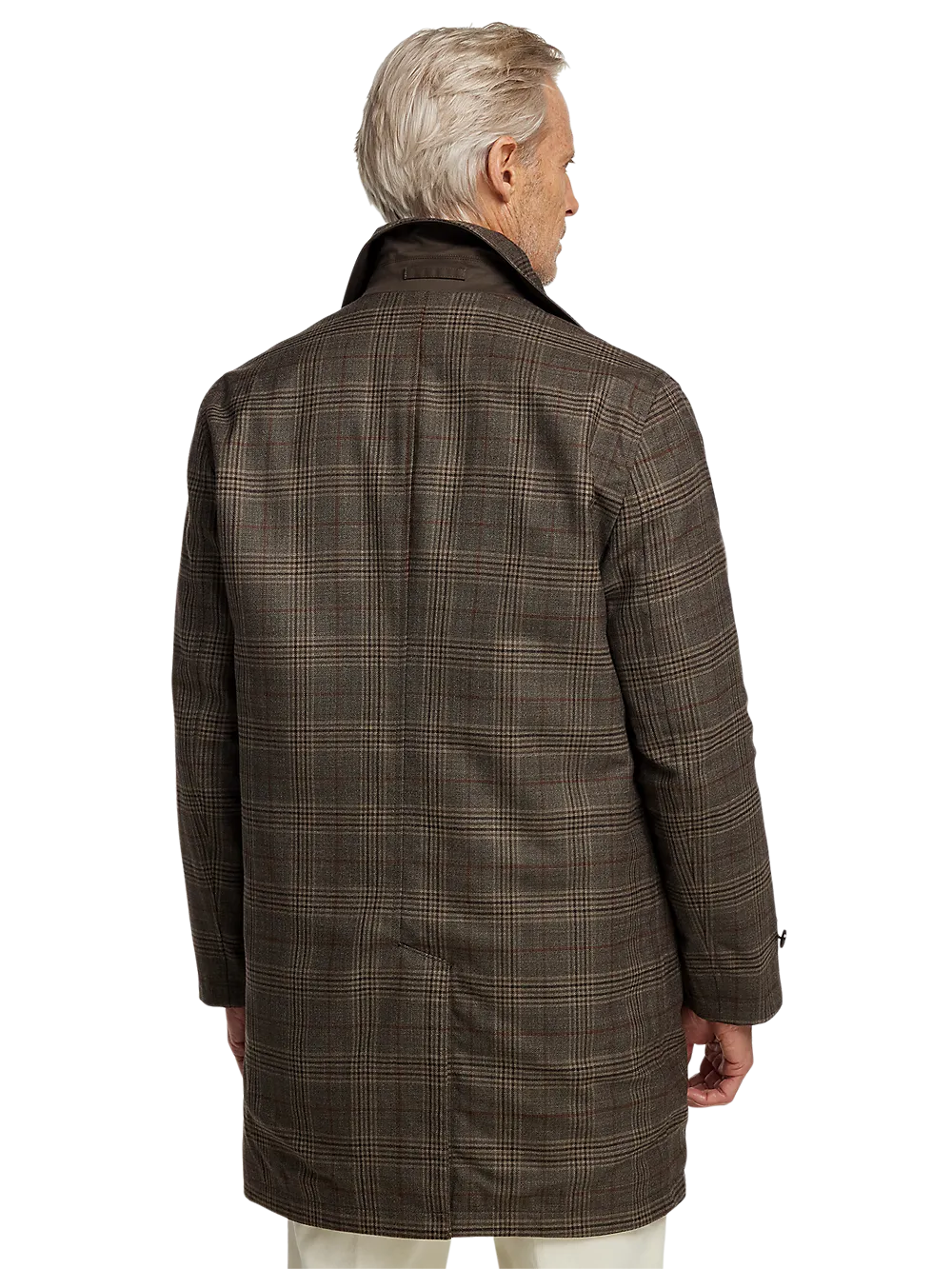 Wool / Cotton Stretch Reversible Plaid Trench Coat - Dark Brown/brown Plaid