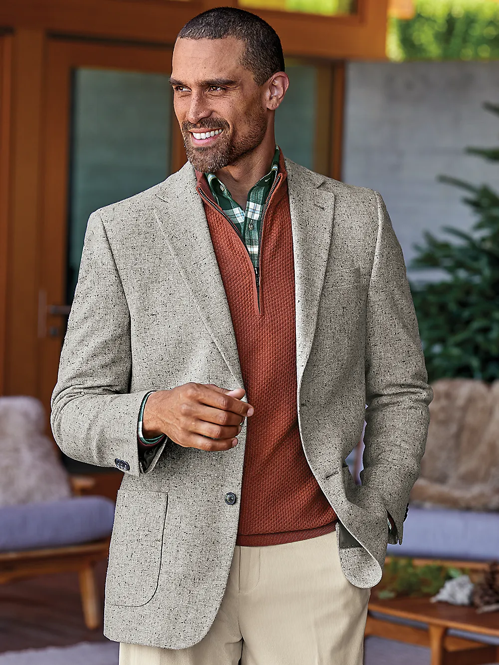 Wool Donegal Notch Lapel Sport Coat - Grey Multi