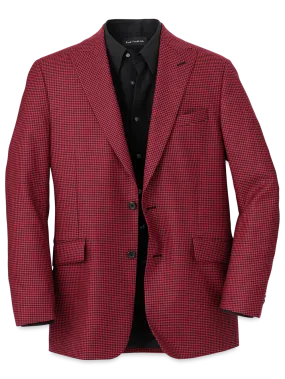 Wool Houndstooth Single Breasted Peak Lapel Sport Coat - Black/red