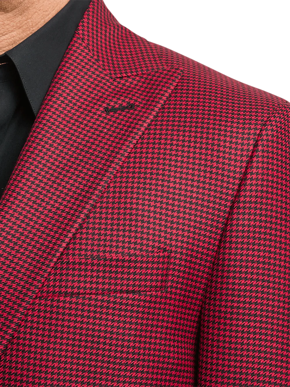 Wool Houndstooth Single Breasted Peak Lapel Sport Coat - Black/red