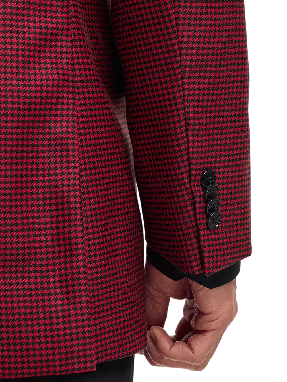 Wool Houndstooth Single Breasted Peak Lapel Sport Coat - Black/red