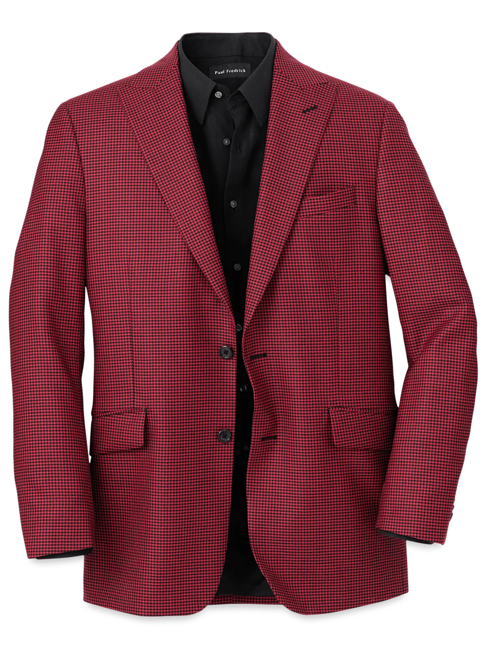 Wool Houndstooth Single Breasted Peak Lapel Sport Coat - Black/red