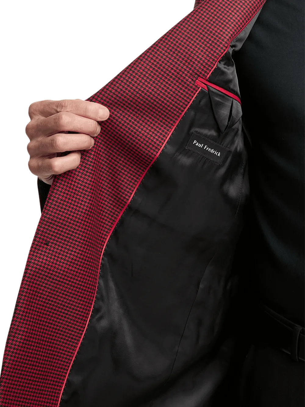 Wool Houndstooth Single Breasted Peak Lapel Sport Coat - Black/red