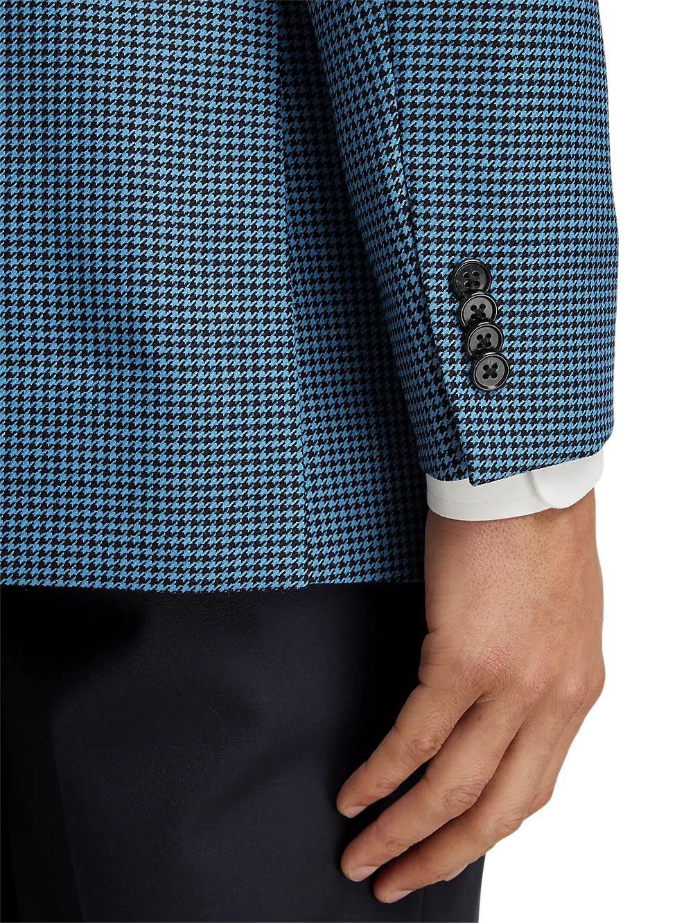 Wool Houndstooth Single Breasted Peak Lapel Sport Coat - Blue/black