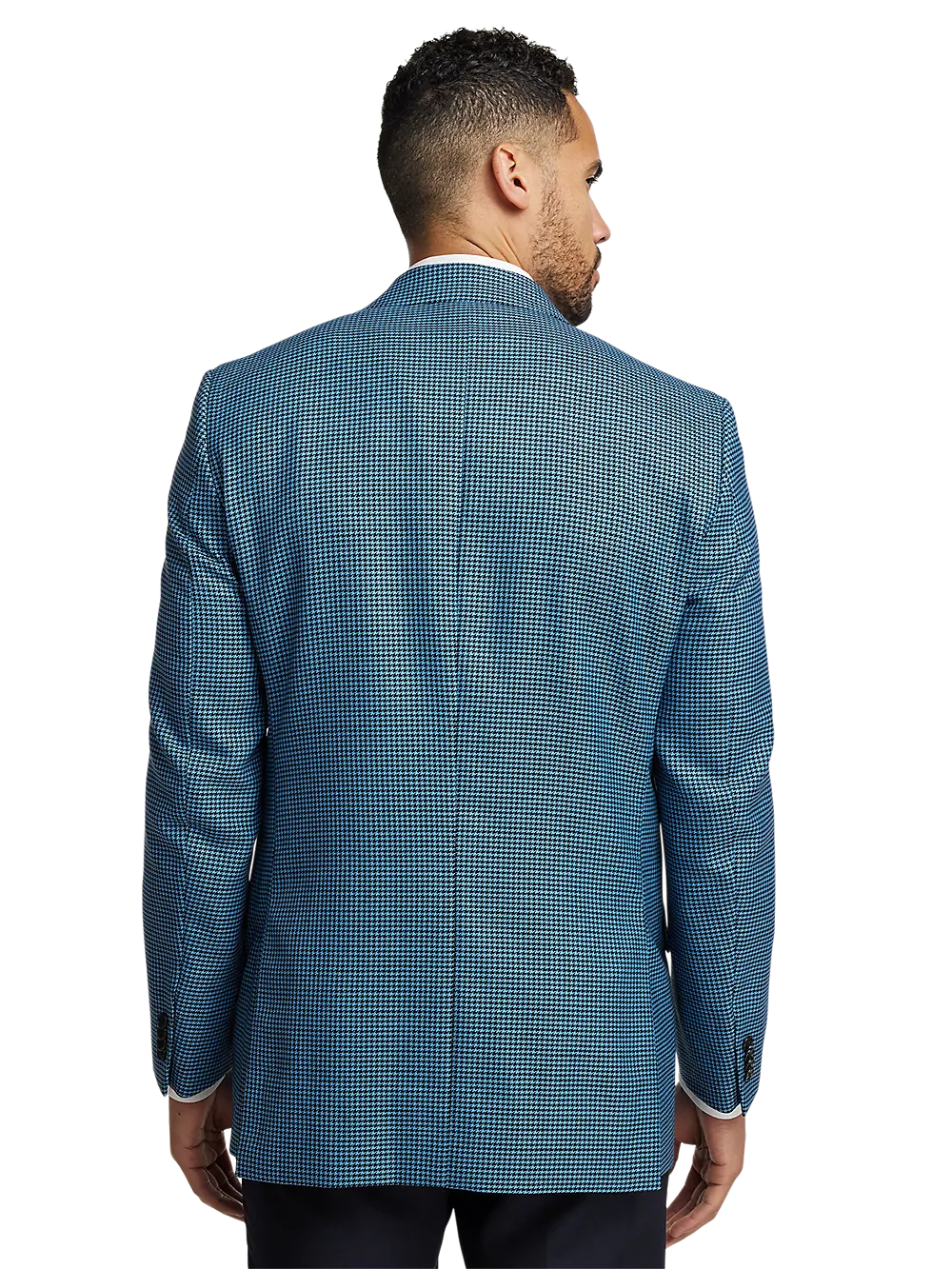 Wool Houndstooth Single Breasted Peak Lapel Sport Coat - Blue/black