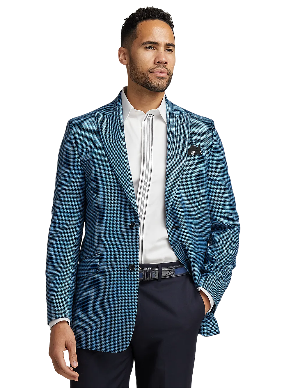 Wool Houndstooth Single Breasted Peak Lapel Sport Coat - Blue/black