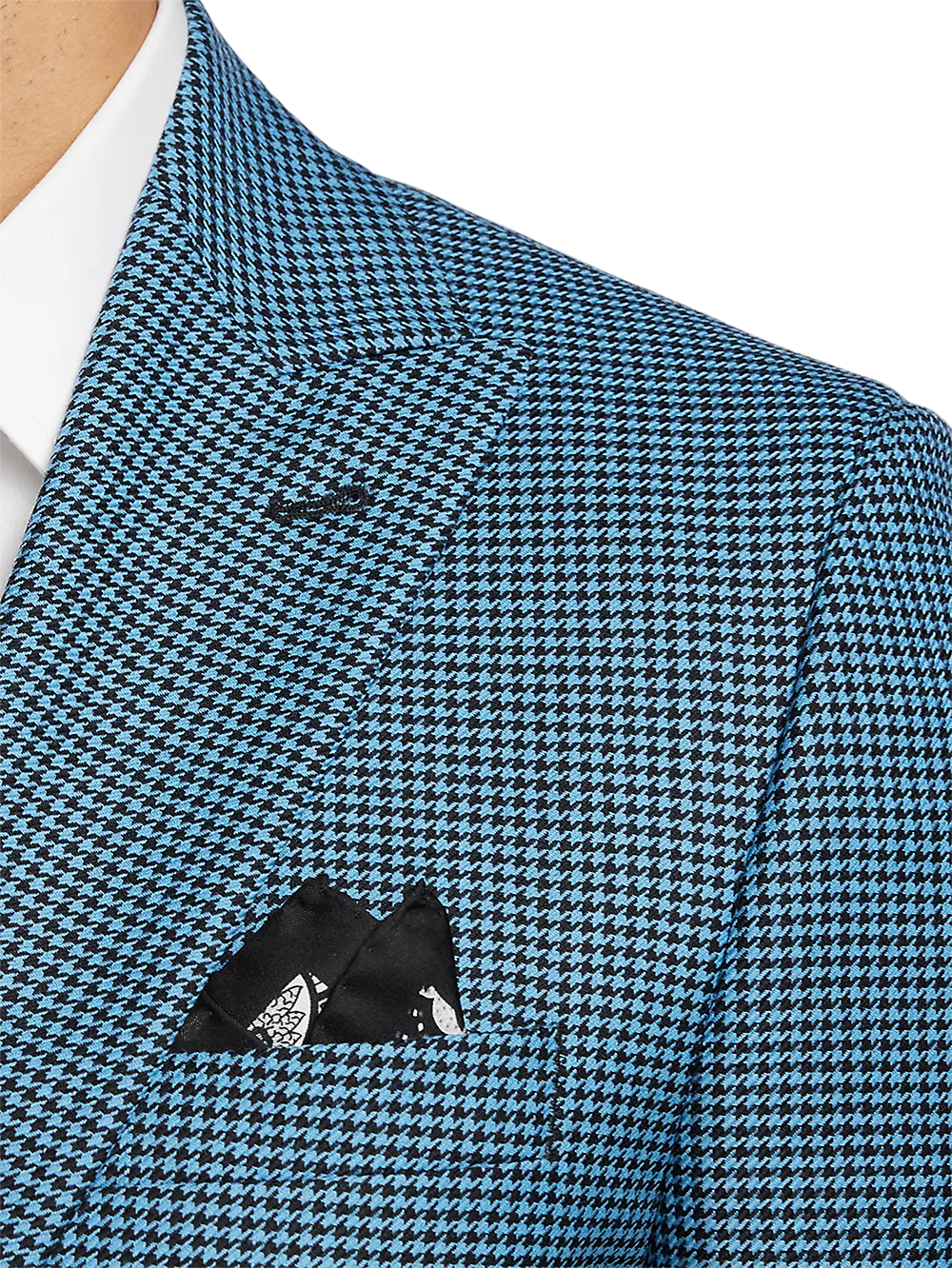 Wool Houndstooth Single Breasted Peak Lapel Sport Coat - Blue/black