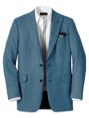 Wool Houndstooth Single Breasted Peak Lapel Sport Coat - Blue/black