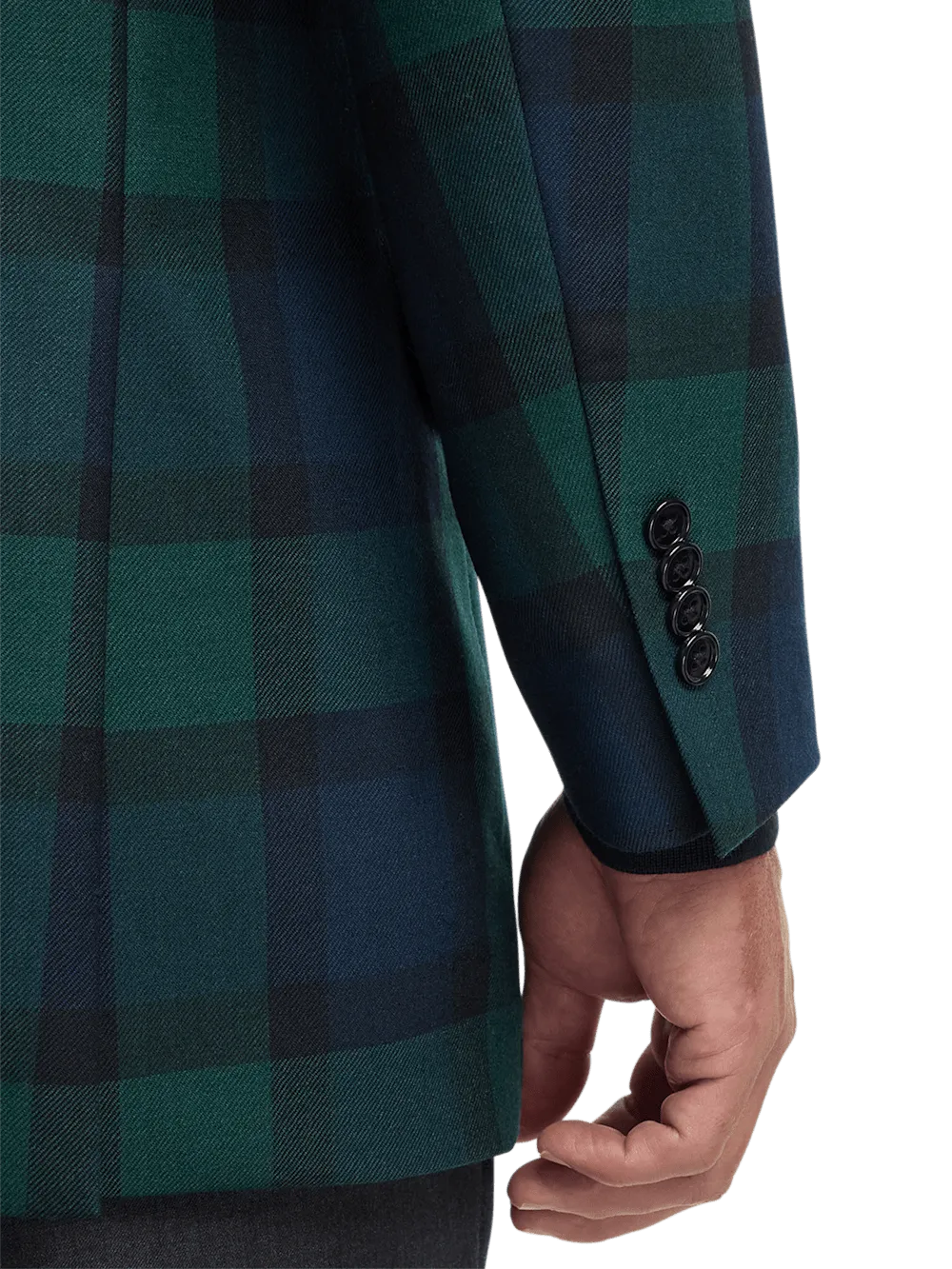 Wool Plaid Single Breasted Notch Lapel Sport Coat - Blue/green