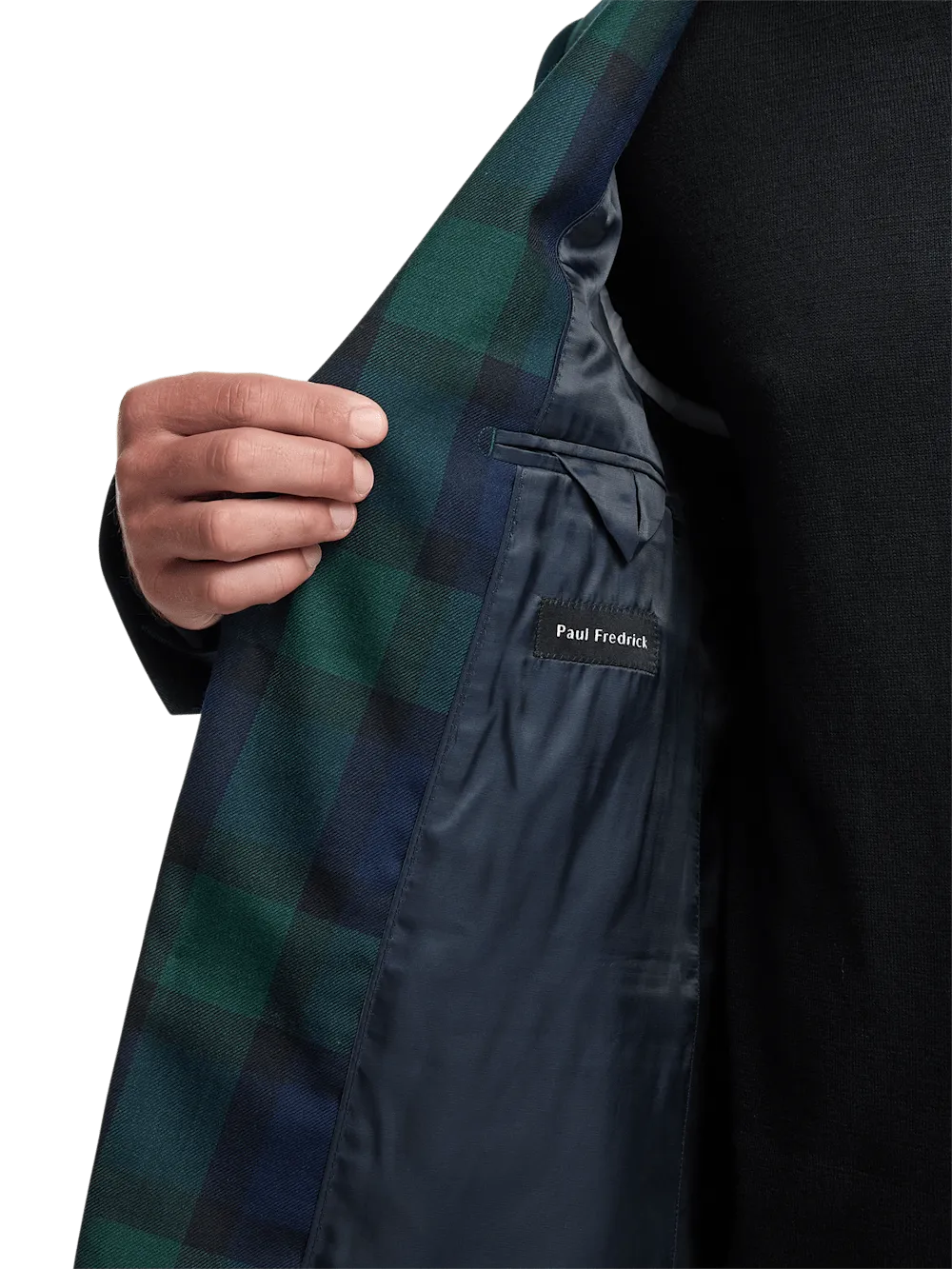 Wool Plaid Single Breasted Notch Lapel Sport Coat - Blue/green