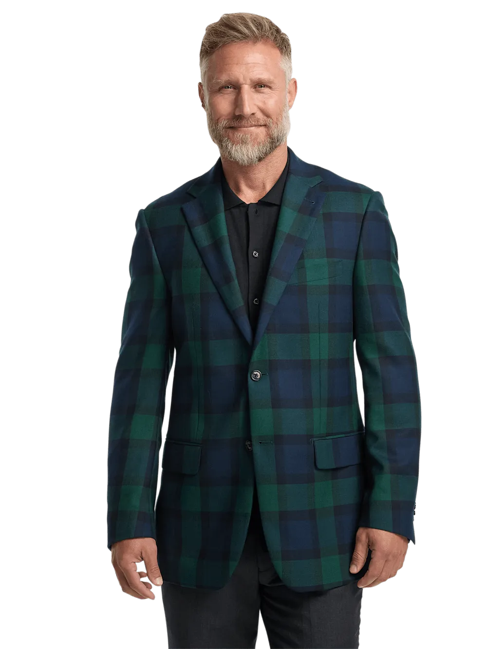 Wool Plaid Single Breasted Notch Lapel Sport Coat - Blue/green