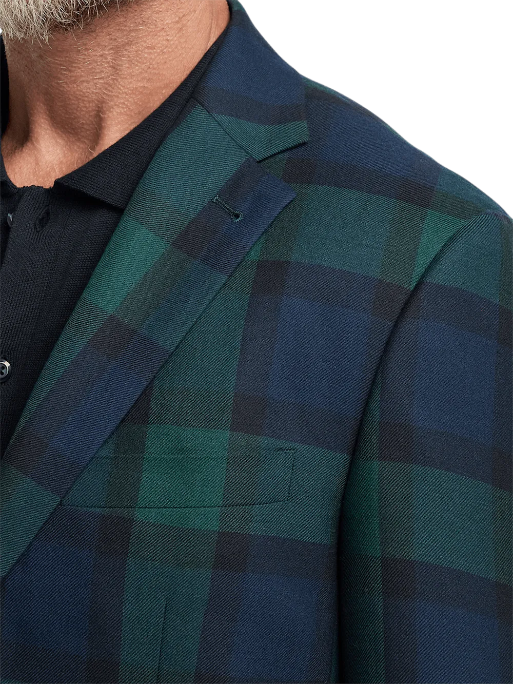 Wool Plaid Single Breasted Notch Lapel Sport Coat - Blue/green