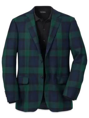 Wool Plaid Single Breasted Notch Lapel Sport Coat - Blue/green