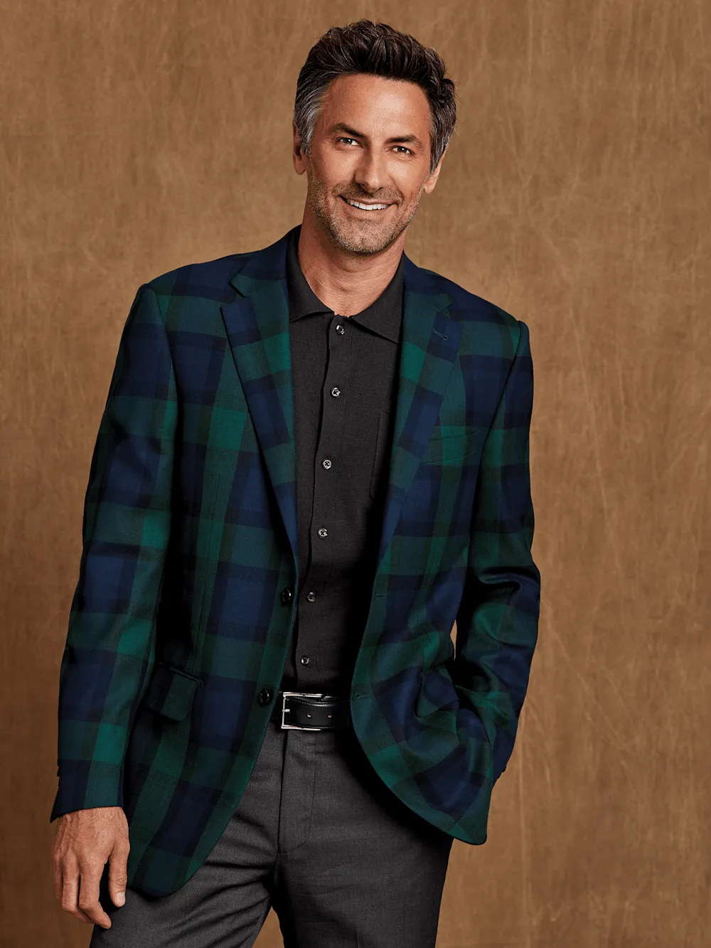 Wool Plaid Single Breasted Notch Lapel Sport Coat - Blue/green