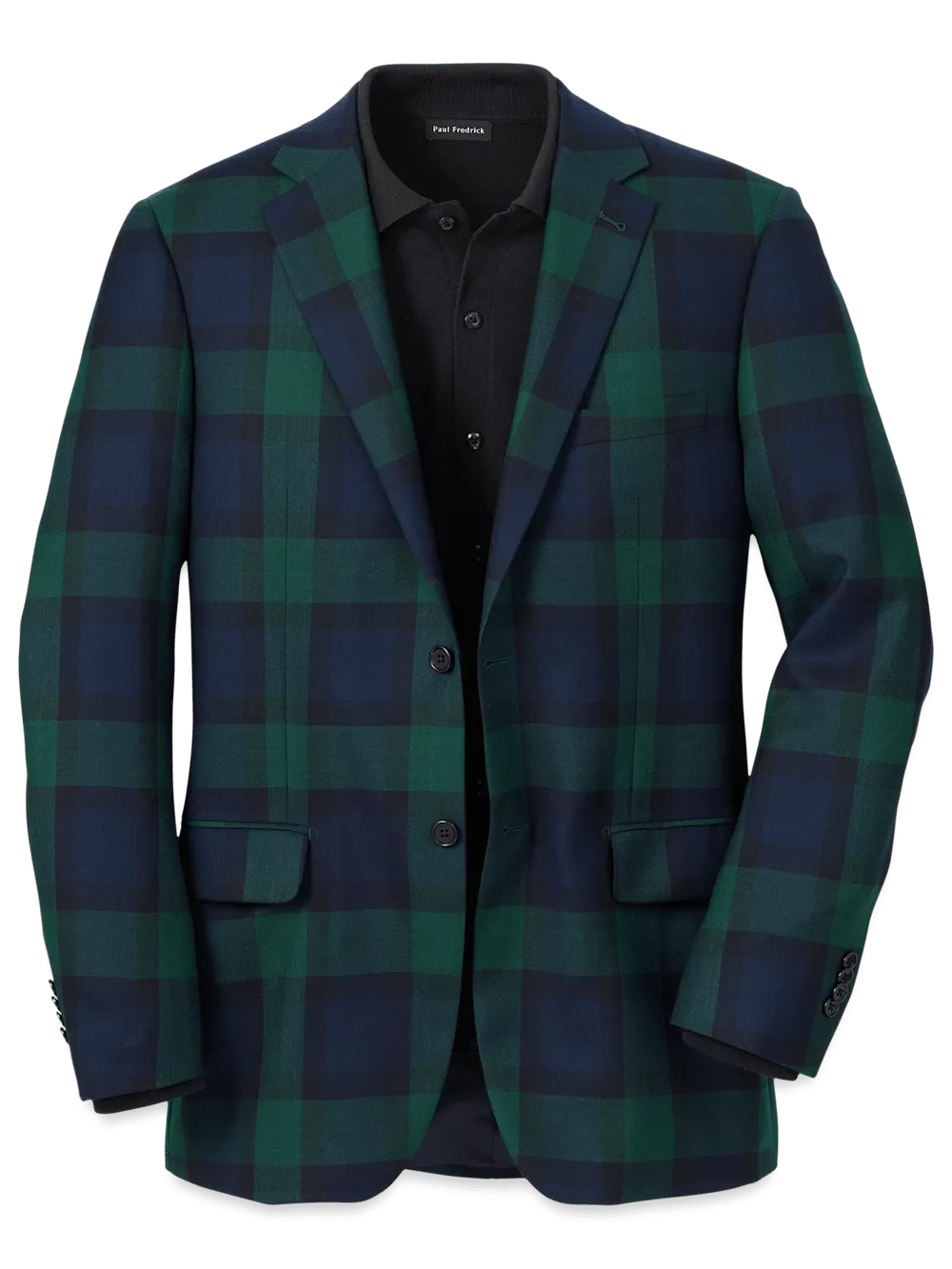 Wool Plaid Single Breasted Notch Lapel Sport Coat - Blue/green