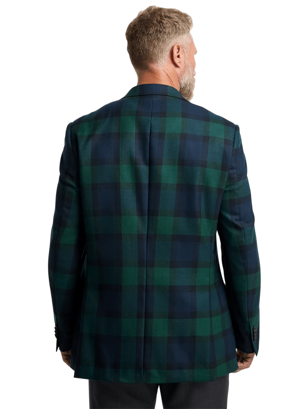 Wool Plaid Single Breasted Notch Lapel Sport Coat - Blue/green