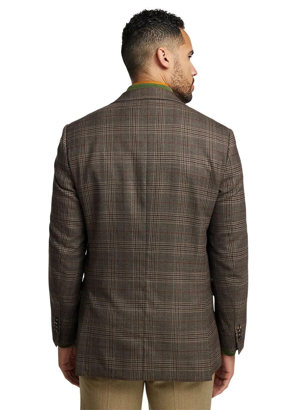 Wool Plaid Single Breasted Notch Lapel Sport Coat - Brown