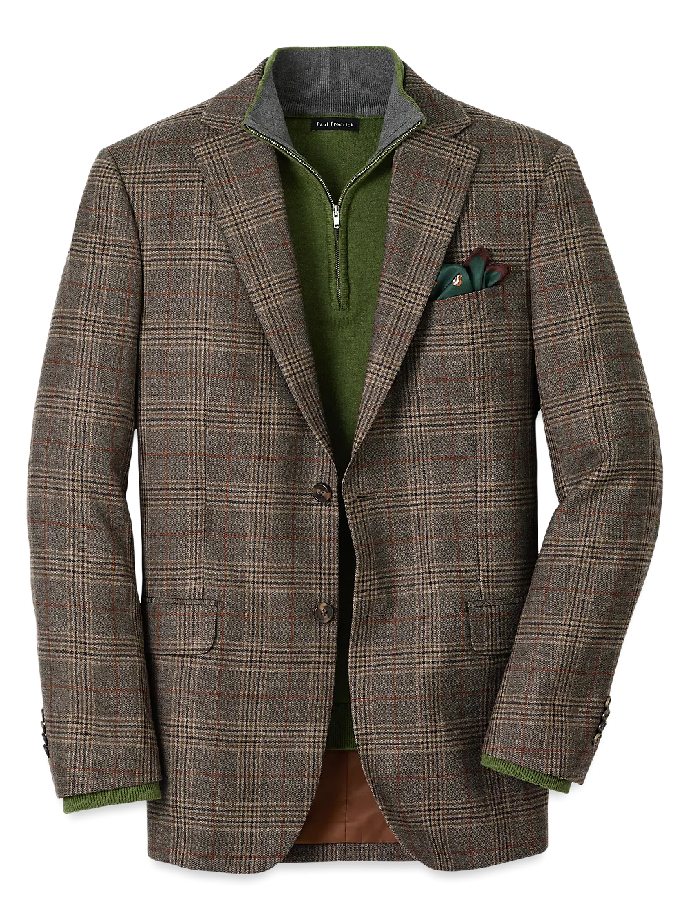 Wool Plaid Single Breasted Notch Lapel Sport Coat - Brown