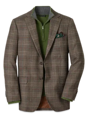 Wool Plaid Single Breasted Notch Lapel Sport Coat - Brown