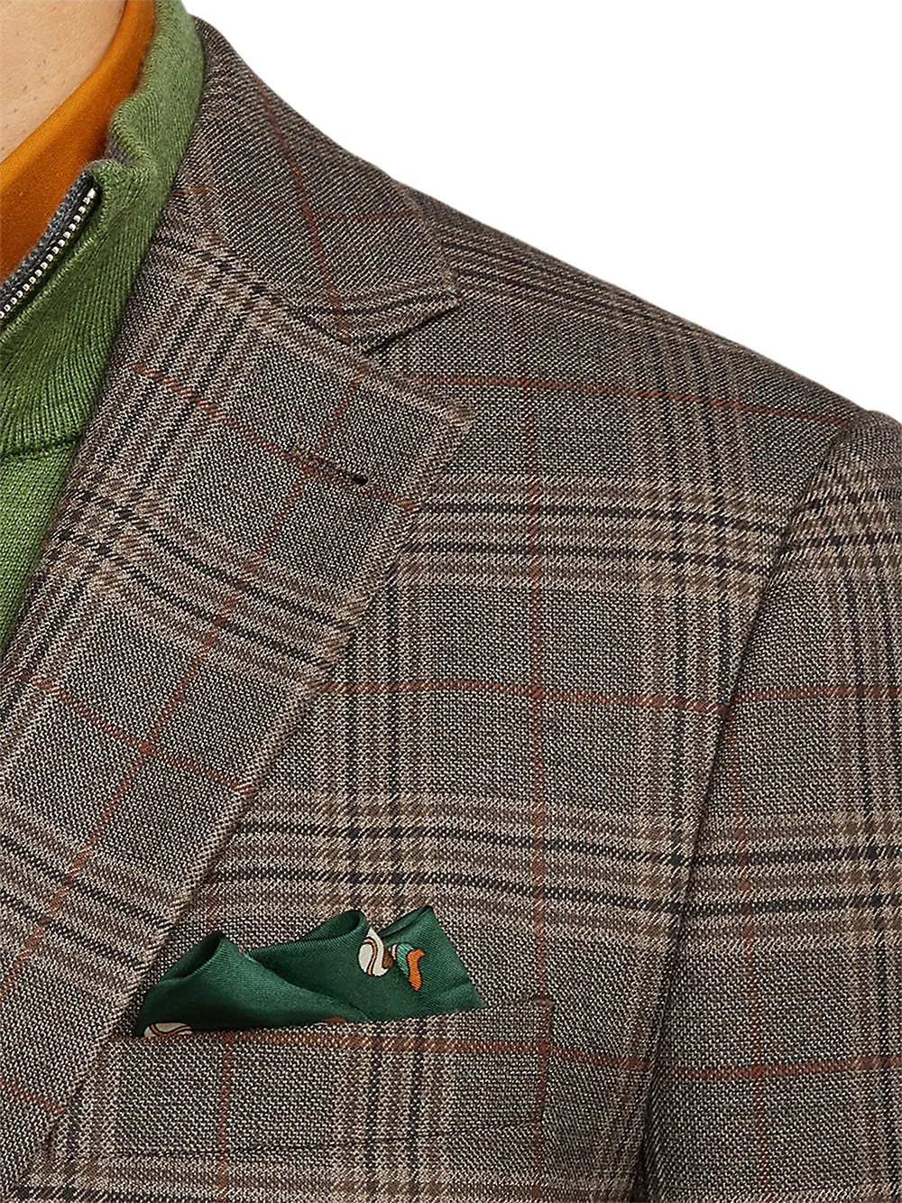 Wool Plaid Single Breasted Notch Lapel Sport Coat - Brown