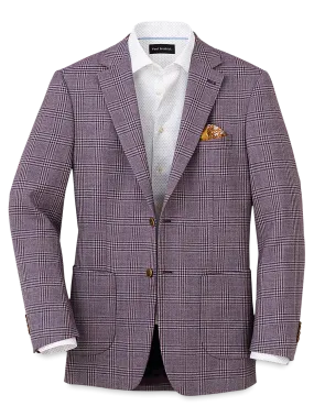 Wool Plaid Single Breasted Notch Lapel Sport Coat - Purple