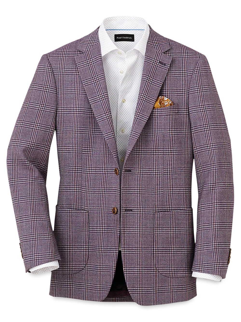 Wool Plaid Single Breasted Notch Lapel Sport Coat - Purple