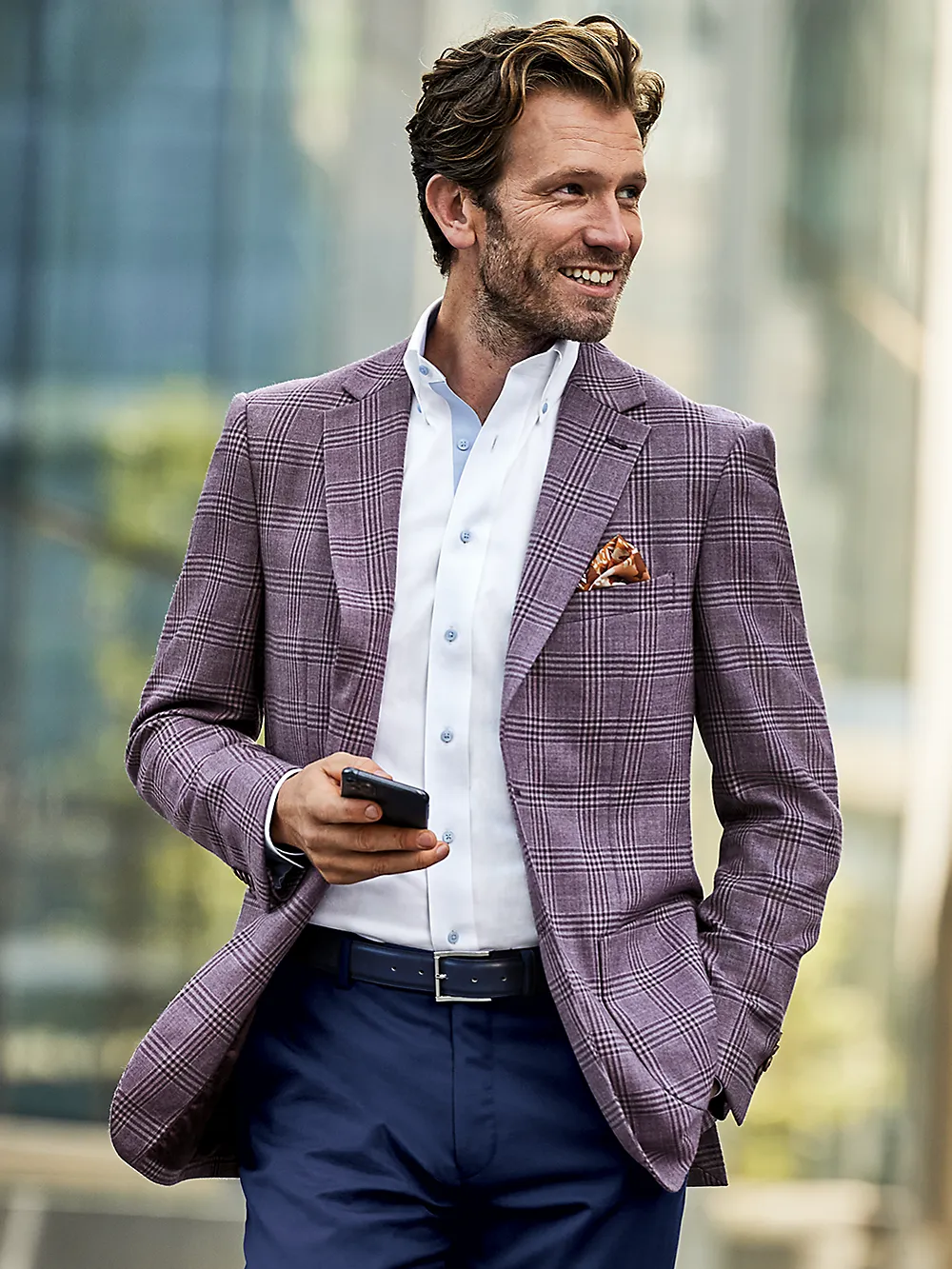 Wool Plaid Single Breasted Notch Lapel Sport Coat - Purple