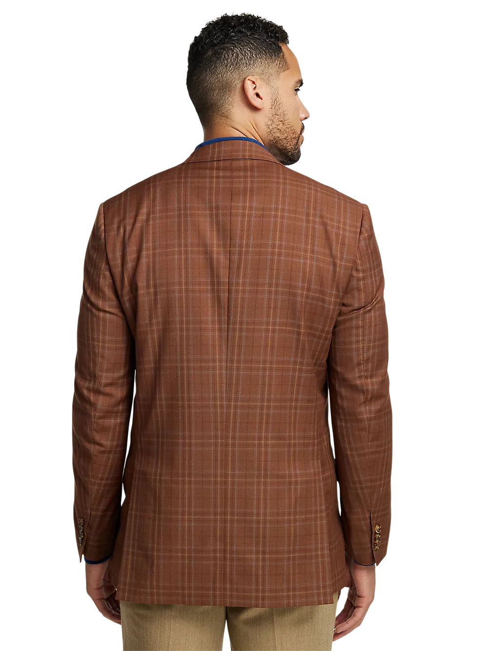 Wool Plaid Single Breasted Peak Lapel Sport Coat - Copper Plaid