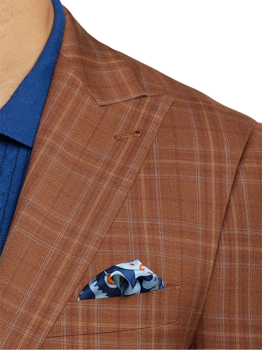 Wool Plaid Single Breasted Peak Lapel Sport Coat - Copper Plaid