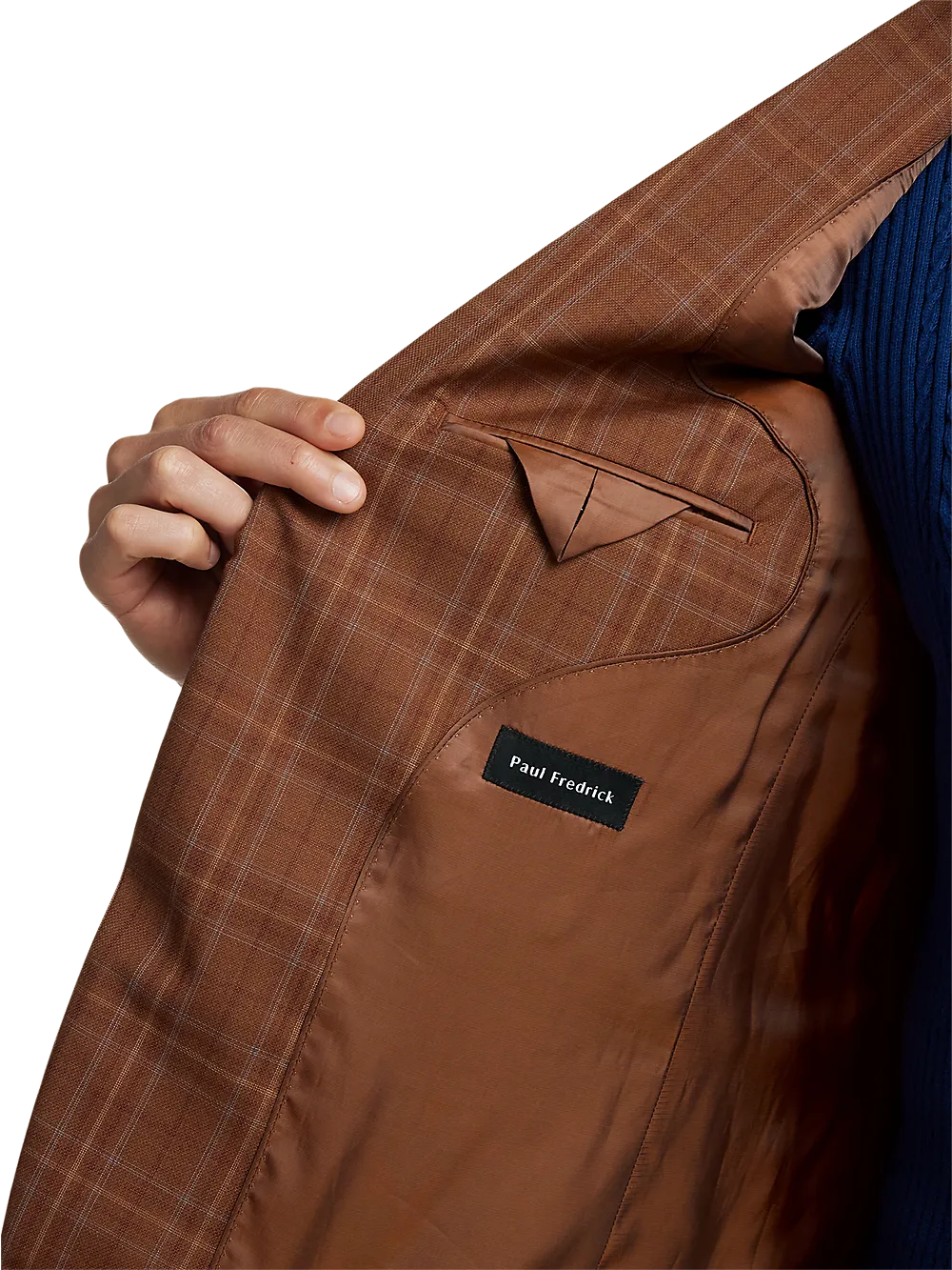 Wool Plaid Single Breasted Peak Lapel Sport Coat - Copper Plaid