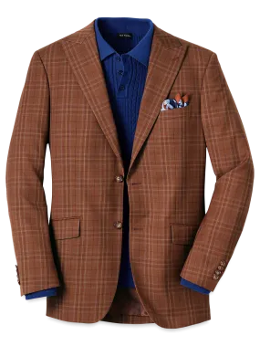 Wool Plaid Single Breasted Peak Lapel Sport Coat - Copper Plaid